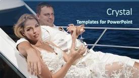  Presentation with yacht - Cool new slide deck with newlyweds have a rest on a yacht backdrop and a ocean colored foreground