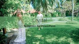  Presentation with tropical - Beautiful theme featuring newlyweds-in-a-tropical-park backdrop and a seafoam green colored foreground