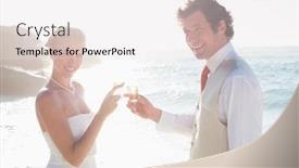  Presentation with toasting - Presentation design consisting of newlyweds-toasting-with-champagne-smiling background and a sky blue colored foreground