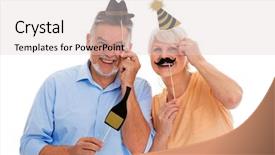 Presentation with senior couple - PPT theme featuring newmarriage - funny senior couple holding party background and a lemonade colored foreground