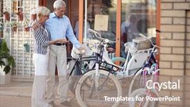  Presentation with bike - Presentation theme having newmarriage - smiling senior couple shopping new background and a coral colored foreground