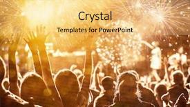  Presentation with fireworks on chinese new year - Presentation design having newmusic - cheering crowd watching fireworks background and a  colored foreground