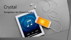  Presentation with tabla music - Presentation theme with newmusic - tablet smartphone and earphones background and a light gray colored foreground