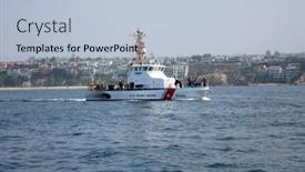  Presentation with coast guard - PPT theme featuring newport-beach-california-usa-august background and a light blue colored foreground