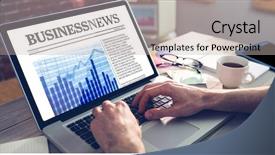  Presentation with newspaper laptop - Beautiful theme featuring news agency - business newspaper against cropped hand backdrop and a light gray colored foreground
