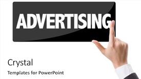 Presentation with advertising alert - Amazing PPT theme having news agency - businessman pressing button backdrop and a  colored foreground