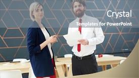  Presentation with broadcast - Theme featuring news anchor - tv broadcast staff looking background and a gray colored foreground