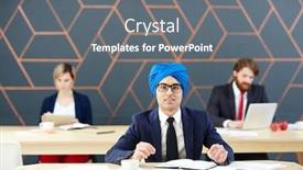  Presentation with anchor - Colorful presentation theme enhanced with news-anchor looking at camera by workplace backdrop and a gray colored foreground