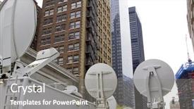  Presentation with television media - Cool new PPT theme with news broadcast - television media trucks with satellite backdrop and a gray colored foreground