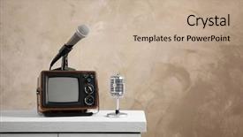  Presentation with news channel - Presentation having news channel - retro portable tv and microphones background and a mint green colored foreground