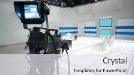  Presentation with news channel - Beautiful slide set featuring news channel - television studio with jib camera backdrop and a sky blue colored foreground
