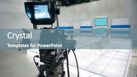  Presentation with news channel - Cool new PPT layouts with news channel - television studio with jib camera backdrop and a seafoam green colored foreground