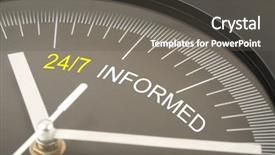 Presentation with clock - PPT theme consisting of news media - 24 7 informed text background and a dark gray colored foreground