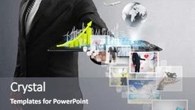  Presentation with news - Presentation enhanced with news media - businessman holding a tablet pc background and a gray colored foreground