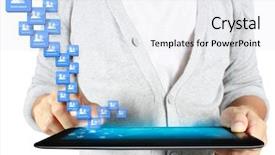  Presentation with touch screen - Slide deck enhanced with news media - hands are pointing on touch background and a white colored foreground