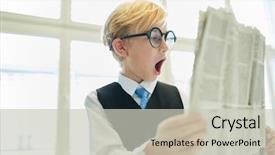  Presentation with newspaper - Presentation with news reader - child as a businessman reading background and a light gray colored foreground