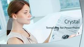  Presentation with thoughts - Amazing PPT theme having news readers - attractive business lady backdrop and a sky blue colored foreground