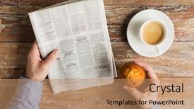  Presentation with mass media - Slide set featuring news readers - business information people and mass background and a coral colored foreground