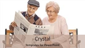  Presentation with news - Slide deck featuring news readers - elderly man and woman reading background and a coral colored foreground