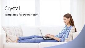  Presentation with teenage girl - Colorful presentation theme enhanced with news readers - home technology and internet concept backdrop and a white colored foreground