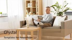  Presentation with mass media - Colorful slide deck enhanced with news readers - leisure information people and mass backdrop and a coral colored foreground