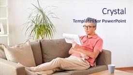  Presentation with mass media - Cool new PPT layouts with news readers - leisure information people and mass backdrop and a sky blue colored foreground