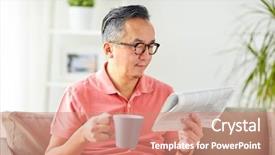  Presentation with mass media - PPT layouts with news readers - leisure information people and mass background and a coral colored foreground