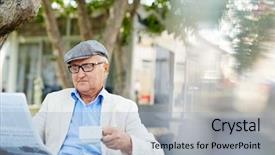  Presentation with news - Theme with news readers - senior reader in park background and a light blue colored foreground