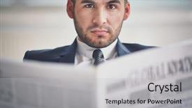  Presentation with newspaper - Audience pleasing slides consisting of news readers - young serious businessman with newspaper backdrop and a light gray colored foreground