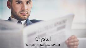  Presentation with newspaper headline - Slide set having news readers - young serious businessman with newspaper background and a light gray colored foreground