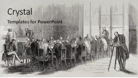  Presentation with bourbon - Beautiful PPT theme featuring news reportage journalism - old illustration of journalists writing backdrop and a  colored foreground