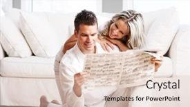  Presentation with love - Cool new presentation theme with news room - young love couple reading magazine backdrop and a lemonade colored foreground