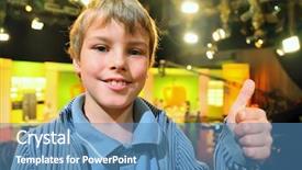  Presentation with broadcast - Beautiful presentation featuring news studio - little smiling boy stands backdrop and a teal colored foreground