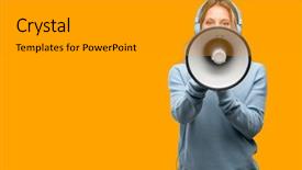  Presentation with baroque music - Colorful slide set enhanced with news talk radio - young beautiful woman listening backdrop and a gold colored foreground