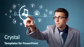  Presentation with multimedia - Audience pleasing theme consisting of news technology - businessman pressing multimedia type backdrop and a  colored foreground