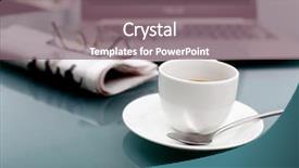  Presentation with coffee cup - Colorful PPT layouts enhanced with news technology - image of business table backdrop and a violet colored foreground