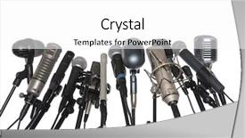  Presentation with microphones - Audience pleasing theme consisting of newsbackground - microphones of various styles isolated backdrop and a white colored foreground