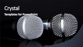  Presentation with microphones - Cool new slide set with newsbackground - silver and black microphones isolated backdrop and a black colored foreground