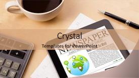  Presentation with coffee cup - Beautiful presentation theme featuring newsbackground - workplace with tablet pc showing backdrop and a  colored foreground
