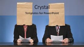  Presentation with news paper - Slide deck enhanced with newscasters sitting doing the news background and a coral colored foreground