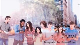  Presentation with people helping each teamwork couple - PPT layouts having newscroll - four people standing beside each background and a coral colored foreground