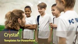  Presentation with football competition - PPT layouts with newsoccer - sports trainer consulting his football background and a coral colored foreground