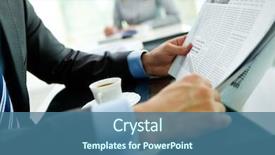  Presentation with shot - Audience pleasing PPT theme consisting of newspaper - close-up shot of a businessman backdrop and a ocean colored foreground