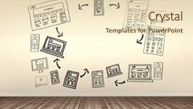  Presentation with media image - PPT layouts consisting of composite image of various medium of media and technologies connected with arrow symbols against room with wooden floor background and a lemonade colored foreground