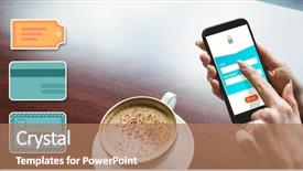  Presentation with process diagram - Beautiful PPT theme featuring 3d animation newspaper - digital shopping diagram backdrop and a coral colored foreground