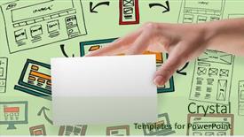  Presentation with female - Amazing PPT theme having 3d animation newspaper - female hand showing a card backdrop and a mint green colored foreground