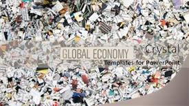  Presentation with global economy - Slide deck with newspaper-confetti-from-above background and a light gray colored foreground