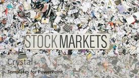  Presentation with stock markets - Colorful PPT theme enhanced with newspaper-confetti-from-above backdrop and a light gray colored foreground