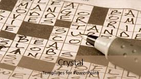  Presentation with brain puzzle - Presentation theme featuring newspaper crossword puzzle being solved background and a coral colored foreground