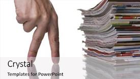  Presentation with information - Presentation with newspaper distribution - hand finding information isolated background and a white colored foreground